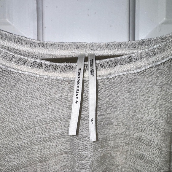 By Anthropologie Sheer Layering Top in cream striped short sleeves L/XL - Picture 6 of 13